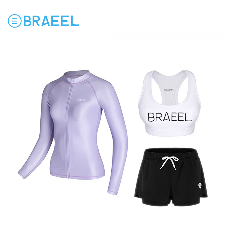 Three sets of purple zipper shorts